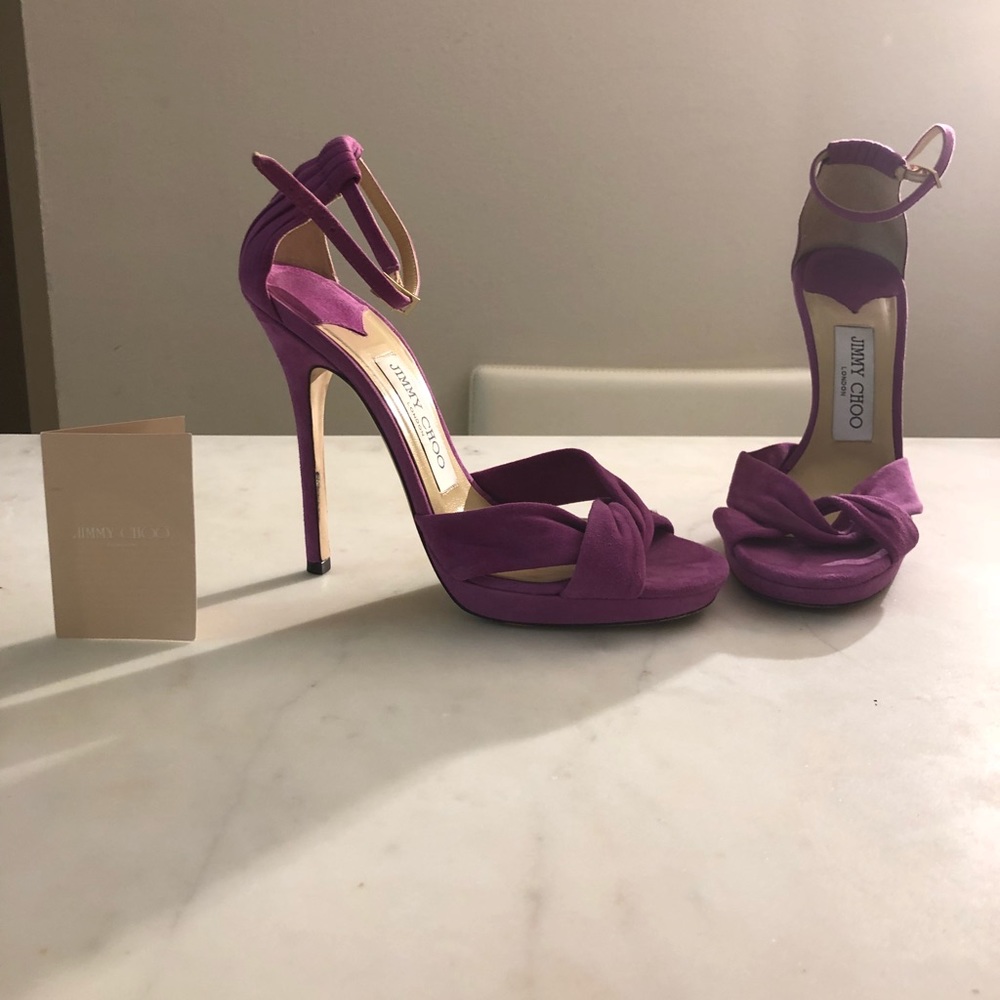 Jimmy Choo Orchid Suede Peep Toe Platform Heel